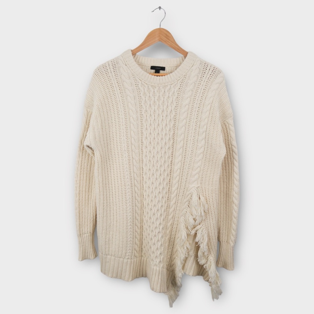 J.Crew‎ Asymmetrical Distressed Hem Cable Knit Sweater Women’s Size Small